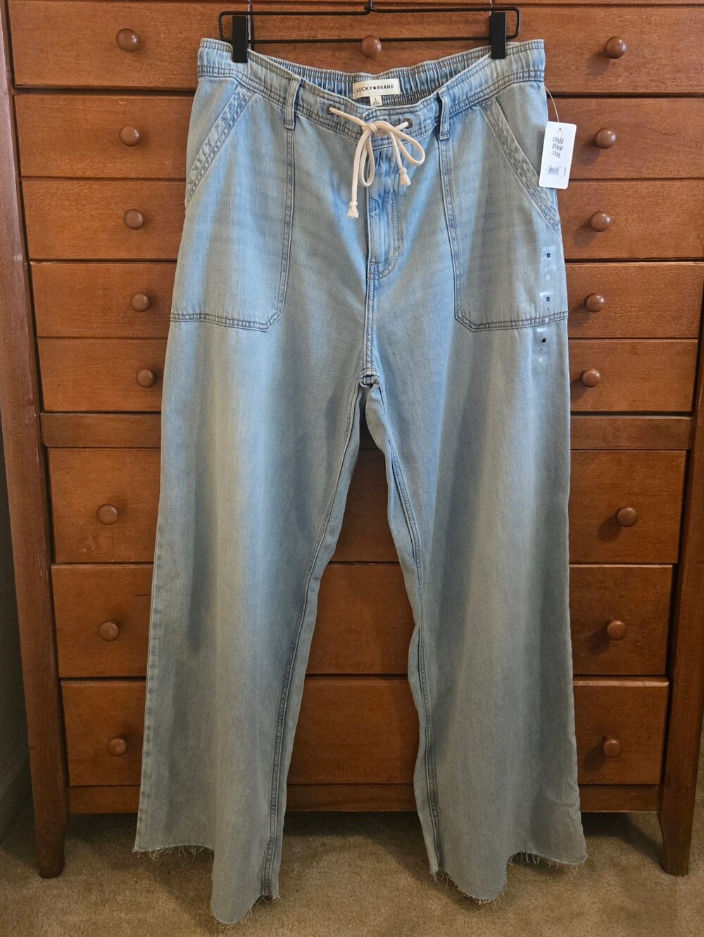 Lucky Brand Lux Denim Wide-Leg Drawstring Jeans Sz Large